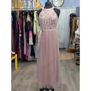 Candalite Petite Lace Sequin Long Pink Dress